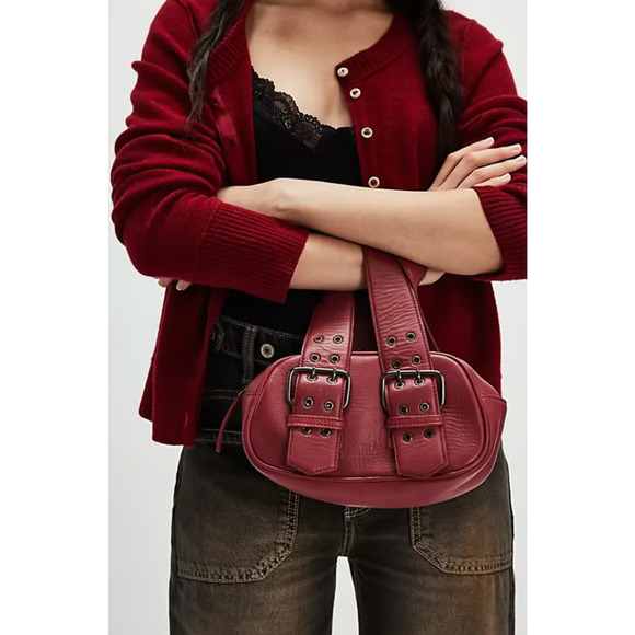 Free People SAY YES BAG 100% Leather Buckle Handbag Bag in Oxblood Red NWOT - Picture 1 of 12